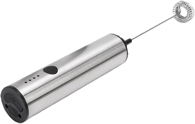 AUNMAS USB Rechargeable Milk Frother, Premium Stainless Steel Whisk, Handheld Electric Drink Mixer for Coffee, with 2 Speeds for Frothing Milk and Beating Eggs