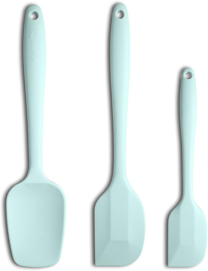 Silicone Spatula 3‑Piece Set Heat Resistant 600°F Non‑Stick Rubber Spatulas with Stainless Steel Core ALLWIN HOUSEWARE Large Spatula, Spoonula & Mini Spatula for Cooking & Baking, Macaron Navy