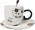 Ebros Pack Of 2 Crazy For Cats Maneki Neko Porcelain Coffee Tea Mug Cup 8oz With Saucer Tray And Notched Spoon Animal Pets Kittens Mugs Cups Kids And Adults Drinkware (Calico Spotted)