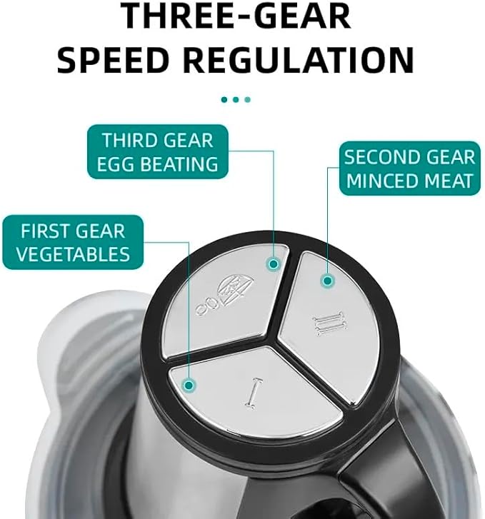 Procesador de alimentos, potente picadora de carne de 2.L. 300 W, cuenco de acero inoxidable de 3 modos de velocidad, 4 cuchillas de dos niveles para cebolla, carne, nueces, frutas, ajo,