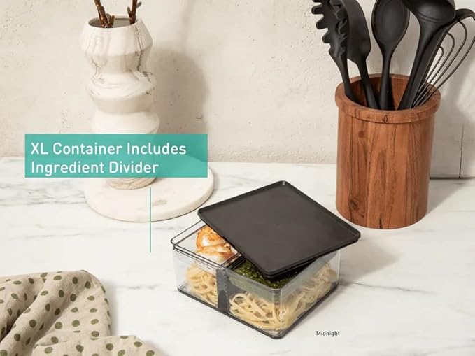 Prepdeck Food Storage Containers from 20% More Capacity - Streamlined & Stackable - Super Seal Lids - Measure in ml, oz & Cups - Color-Matched Grippy Silicone Foot Trim - 3 Size Options, 5 Colors