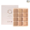 Baby Food Storage Silicone Cubes with Clip-On Lid Freezer Tray Baby Food Soups Purees Ice Easy and Safe Design Made in Korea(12 Sand Beige)