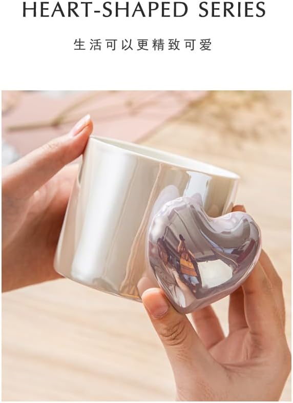 Pearl Ceramic Coffee Mug for Tea Latte Milk Cute Love Shape Cup for Home Office Women Gift 6.5 oz (love pearl purple, 330 ml)