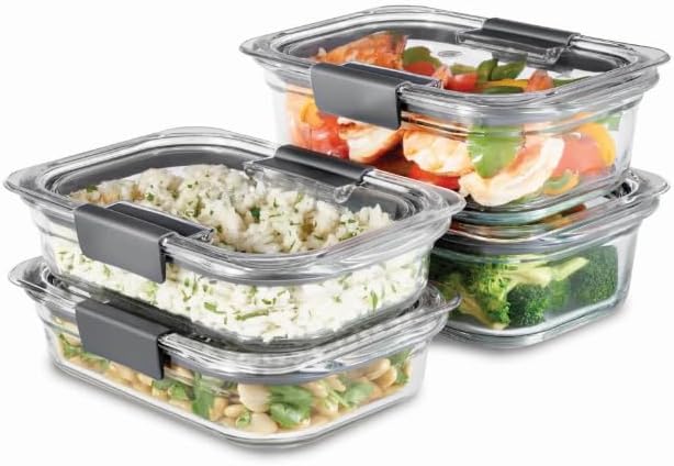 Glass Set of 4 Food Storage Containers with Latching Lids, Airtight Glass Meal Prep Containers, Microwave Dishwasher Freezer Safe