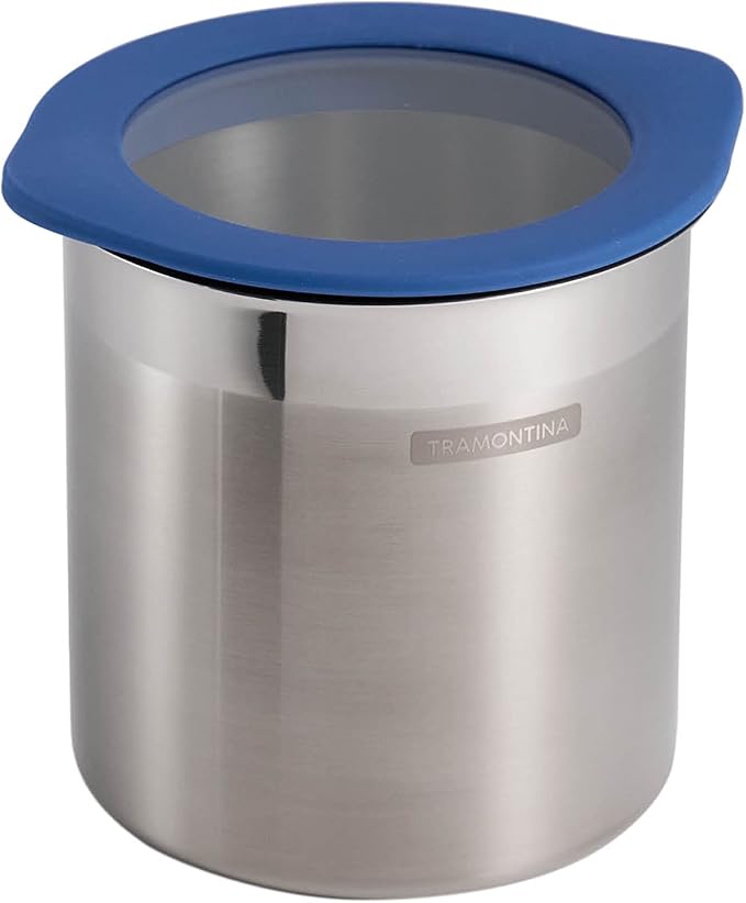 Tramontina 4-Piece Food Storage Containers with Silicone Lids, Stainless Steel Reusable Canister Set, Kitchen Pantry Organizer for Oats, Flour, Cereal, Sugar, Snacks (Blue)