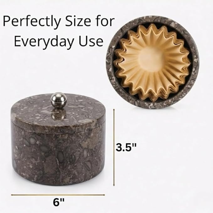 Marble Coffee Filter Holder – 6 inch Handmade Oceanic Coffee Filter Holder with Lid, Storage Organizer for Kitchen Countertop & Bar Decor