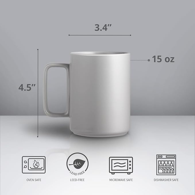 E-liu Porcelain Tea Mugs Coffee Mug Set, Large 15 Ounces Cups for Coffee, Tea, Cocoa, and Mulled Drinks, Set of 6, Grey