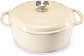 DUMOS Cast Iron Dutch Oven, 6 Quart Pot with Lid, Enameled Heavy Duty Cookware, Oven Safe to 500°F, Perfect for Bread Baking, Stews and Roasting, Moisture Sealing Lid with Dual Handles, Beige
