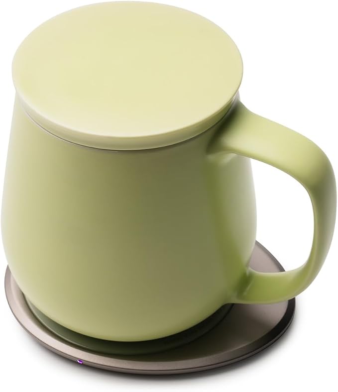 Ui+ Self-Heating Mug Set – Verde Green | 18 fl oz / 532 mL Ceramic Coffee & Tea Mug Set with Heating Pad