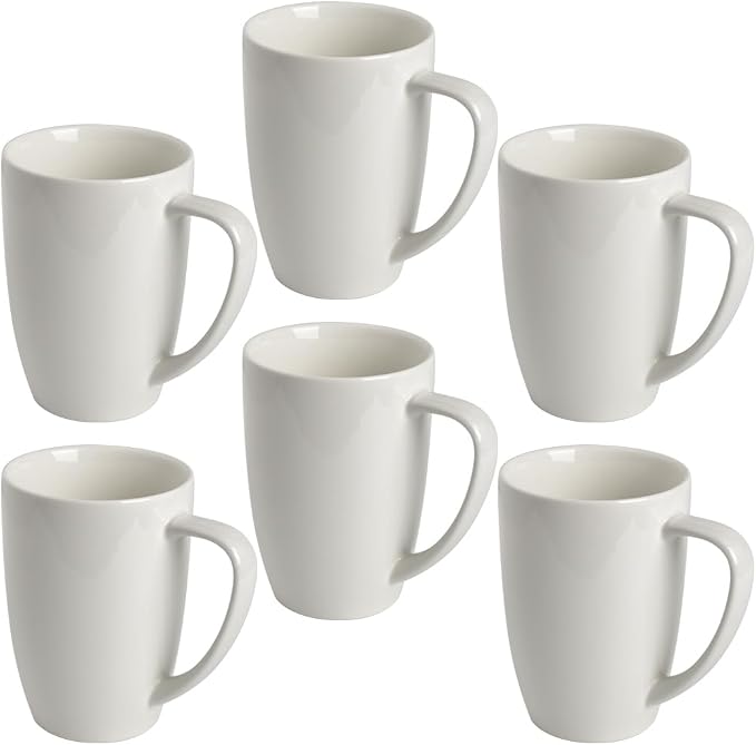 homEdge Porcelain Mug Set, 12 Ounces Cup for Tea, Latte, Mocha, Hot Chocolate, Set of 6, White