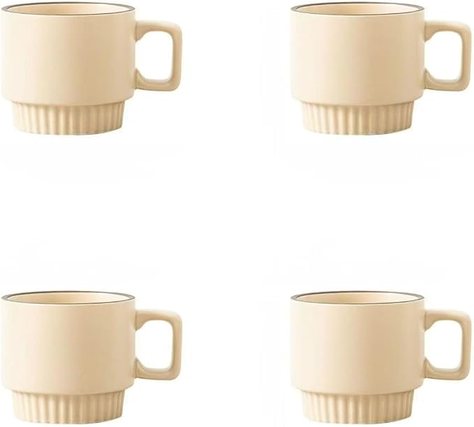 12OZ Stackable Coffee Mugs Set, Ceramic Coffee Cups with morandi color for Au Lait, Cappuccino,Latte,Cafe,Mocha,Tea, Suit Party Housewarming Wedding, Set of 4, Dishwasher&Microwave Safe, Off White