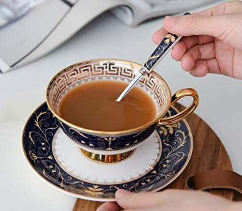 YBK Tech Euro Style Bone China Cup& Saucer Set, Ceramic Tea Coffee Cup for Home Kitchen Wedding (Royal Pattern- Deep Blue)