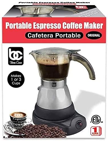 Bene Casa Espresso Coffee Maker, 3 Cup, 12 x 9 x 8"