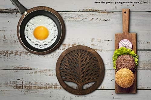 Set of 2 Wooden Trivets for Hot Dishes Pots and Pans Tea Pot Holders Nonslip Heat Resistant Kitchen Counter Accessories for Table Countertops (TRWAL) 8" Diameter Tree of Life