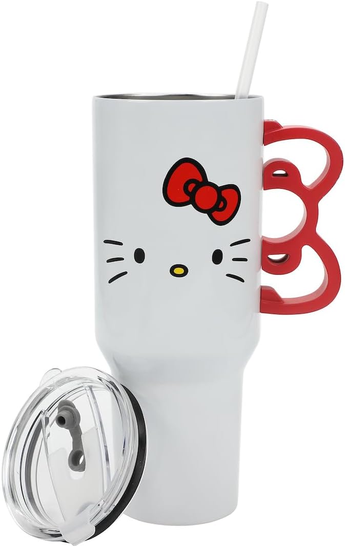 Bioworld Hello Kitty 40 Oz Stainless Steel Tumbler With Sculpted Bow Handle