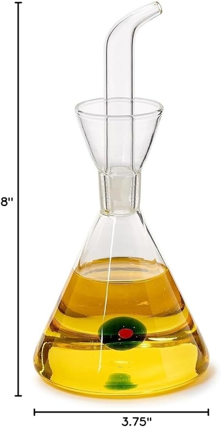Two's Company Olive Oil Dispenser with Olive Icon in Gift Box, 7.6-Ounce, Glass, Clear