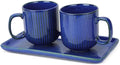 Ceramic Coffee Mugs with Handle Set – 2-Piece 11 Oz Ceramic Coffee Cups & 9" Tray, Handmade Midnight Blue Color, Microwave Safe Gift Set for Tea Lovers, Home Kitchen Décor
