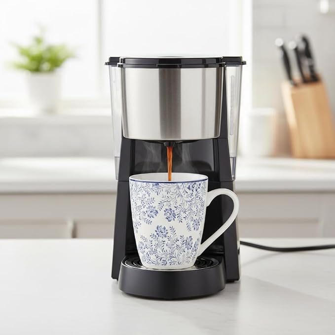 Lorren Home Trends Floral Rose Coffee Mug Set of 4, 12 Oz, Microwave and Dishwasher Safe, Bone China (LIGHT BLUE)
