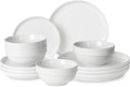 HAPPY KIT 12 Pieces Porcelain Dinnerware Set, Serving Plates and Bowls Set for 4, Chip and Scratch Resistant White Kitchen Dishware Sets, Thick-edge Non-slip Design