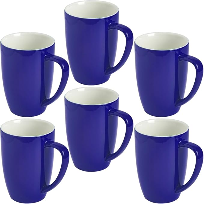 homEdge Porcelain Mug Set, 16 Ounces Cup for Tea, Latte, Mocha, Hot Chocolate, Set of 6, Navy