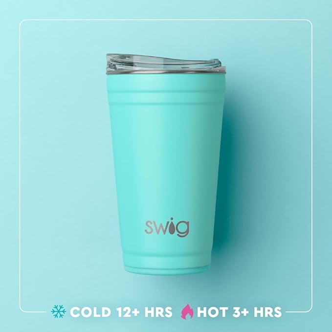 Swig Life 24oz Party Cup, Stackable Insulated Travel Coffee Tumbler with EZ Slider Lid, Cup Holder Friendly, Stainless Steel 24 oz Tumbler, Reusable Coffee Mug (Sea Swirl)