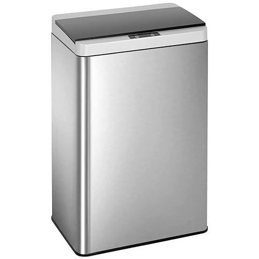 PayLessHere Stainless Steel Trash Can 13 Gallon 50 Liter Kitchen Bathroom Bedroom Home Office Automatic Touch Free High-Capacity with Lid Brushed Waste Bin