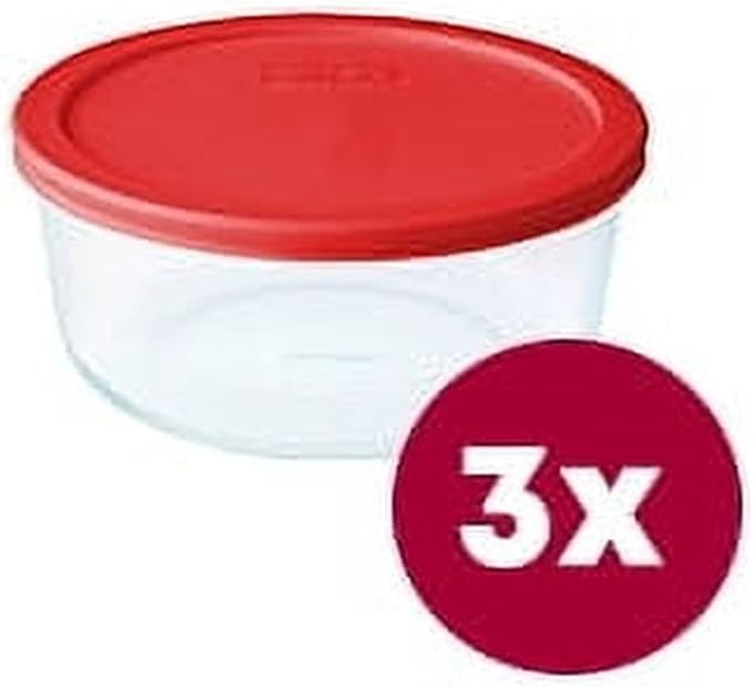 Set of 3 Round Glass Food Storage Containers Airtight Lids Heat Resistant Dishwasher Safe Meal Prep Snack Storage