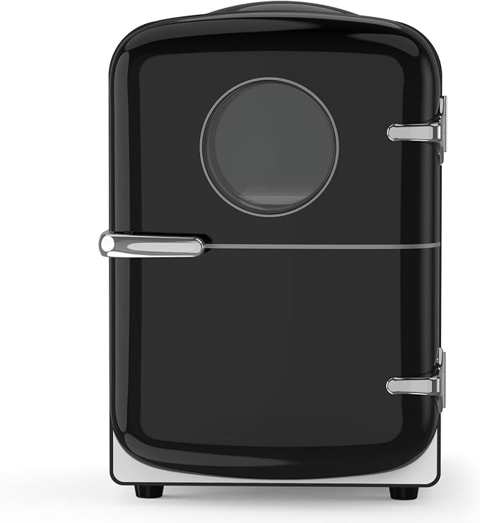 Electactic Mini Fridge for Skincare, 4L/6 Cans Portable Compact Cosmetic Fridge, Desktop Fridge with AC/DC Adapters, Observation Window, Small Cooler and Warmer for Beverage, Makeup, Bedroom, Black