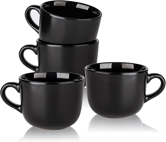 AmorArc 24 oz Soup Mugs with Handles, Jumbo Ceramic Bowls Mugs Set with handles for Coffee Cereal Cappuccino Snacks, Microwave&Dishwasher safe Soup Cups for Meal-Black