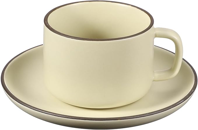 uxcell Handmade Vintage Espresso Cups, 8 oz Coffee Cups and Saucers Ceramic Tea Cup with Handle Dishwasher and Microwave Safe for Latte Cappuccino Milk Office Home Gifts, Pure Beige