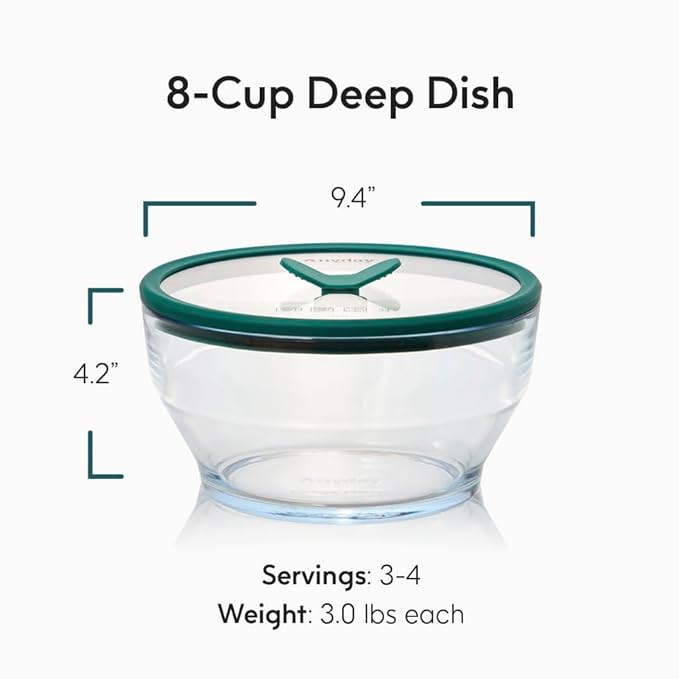 Anyday 8 Cup Glass Microwave Pasta Cooker - BPA Free & Plastic Free Microwave Spaghetti Cooker - Meal Prep & Glass Cookware | Stackable Airtight Nontoxic Storage Container with Vented Lid (Kale)