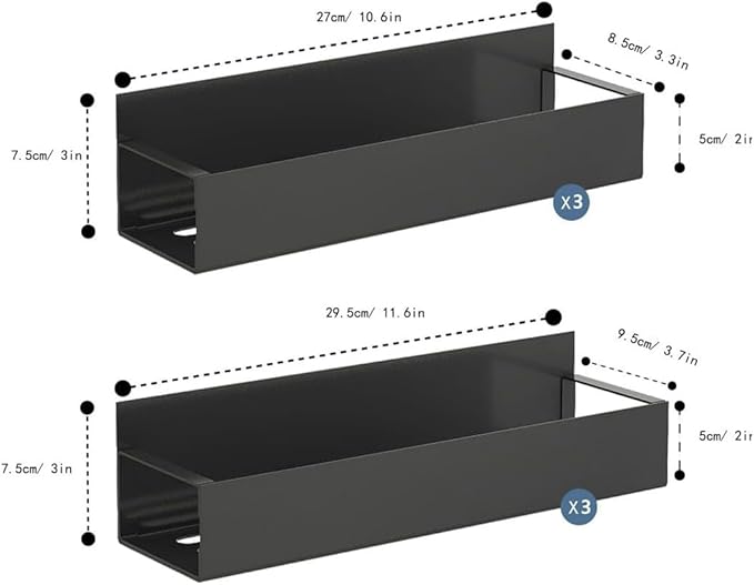 6 Pack Magnetic Spice Storage Rack Organizer for Refrigerator and Oven, Moveable Magnetic Spice Organizer, Black Metal Strong Magnetic Shelf for Fridge and Microwave Oven