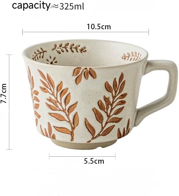 12OZ Stackable Coffee Mugs, Ceramic Coffee Mugs with Grass leaf pattern for Man,Woman,Dad,Mom, Modern Coffee Mugs Set of 2 for Latte,Cappuccino,Cocoa. Dishwasher&Microwave Safe(Leaf)