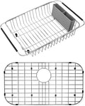 SANNO Over The Sink Expandable Dish Drying Rack, Dish Drainer Kitchen Sink Grate Stainless Steel Sink Protector