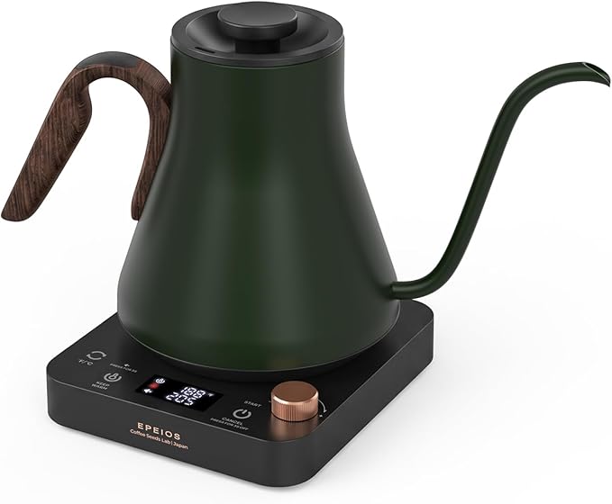 Epeios Electric Kettle, Gooseneck Electric Kettle with ±1°F Temperature Control, 1200W Rapid Heating for Pour Over Coffee & Tea, 304 Stainless Steel Interior, Auto Shut-Off, 0.9L, Green