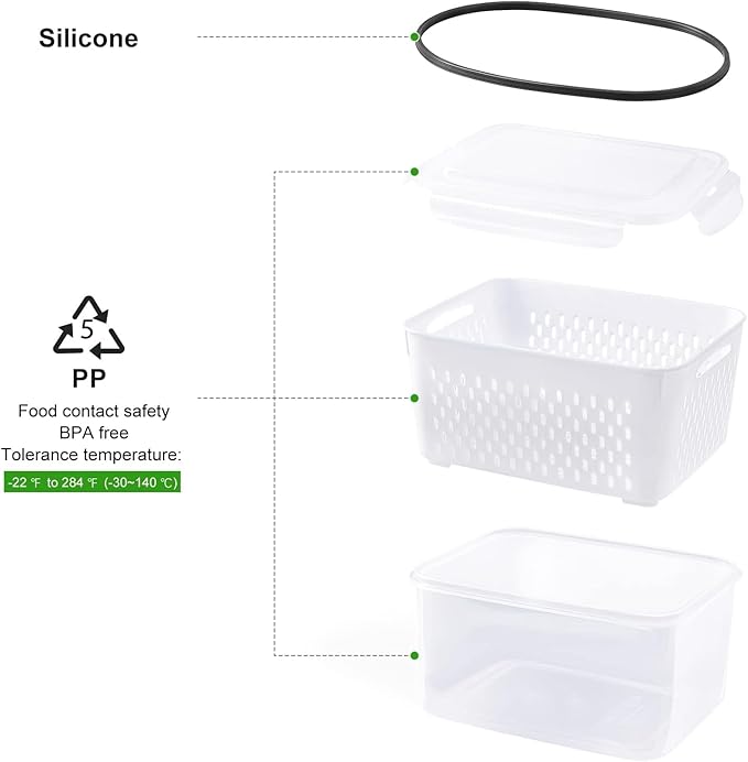 8 PCS Fruit Storage Containers for Fridge, Leakproof Produce Containers for Fridge with Removable Colander, Microwave/Dishwasher Safe Fruit Washing Bowl Keep Fruits, Vegetables, Berry Fresh longer
