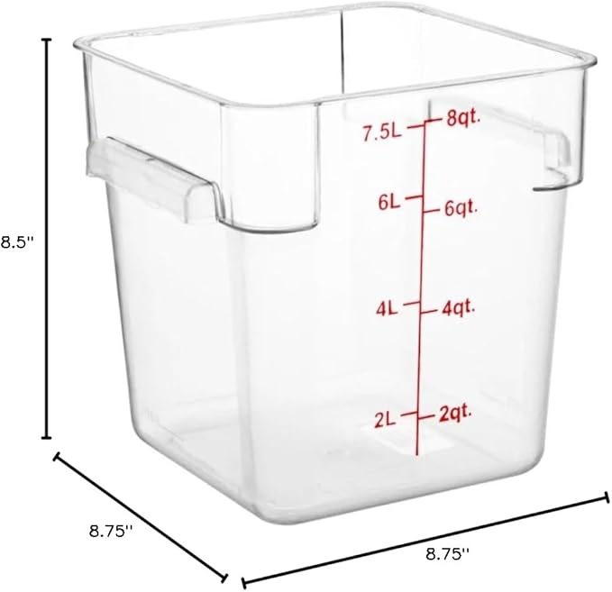 Soro Essentials- 8 qt. Polycarbonate Square Food Storage Container with Graduated Markings Clear Color- Stackable Storage Bin Plastic Food Container with Handle for Pantry Organizer Storage Kitchen