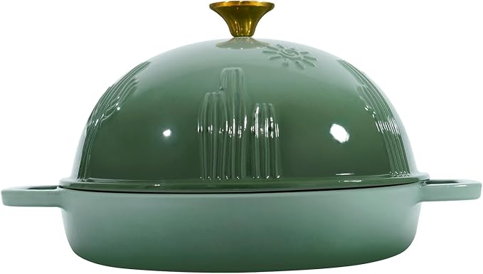Flavehc Bread Oven Cast Iron Bread Dutch Oven with Cloche Lid for Bread Baking Green Enameled Cast Iron Bread Oven with Dome Lid for Sourdough, 9.8 Inches