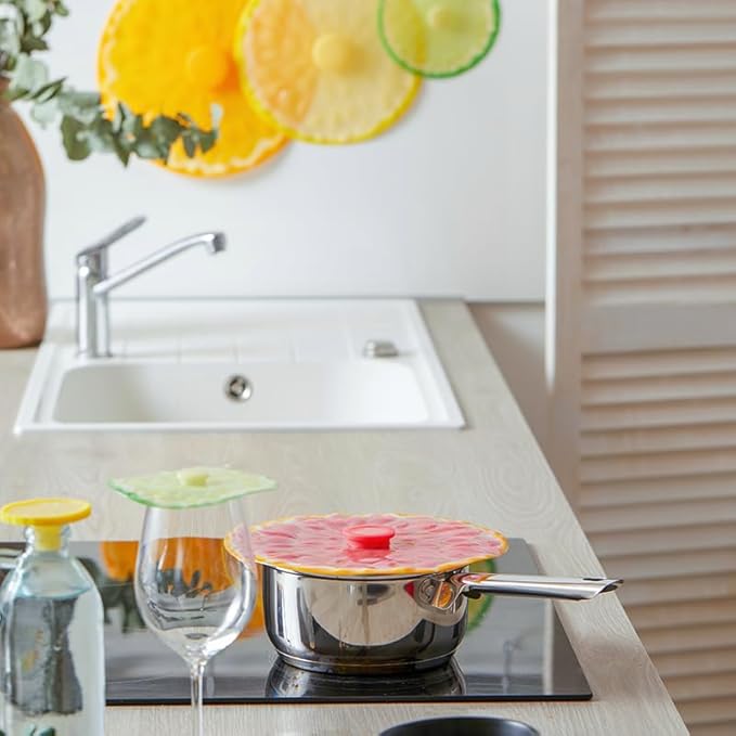 Charles Viancin - Grapefruit Silicone Lid for Food Storage and Cooking - 8''/20cm - Airtight Seal on Any Smooth Rim Surface - BPA-Free - Oven, Microwave, Freezer, Stovetop and Dishwasher Safe