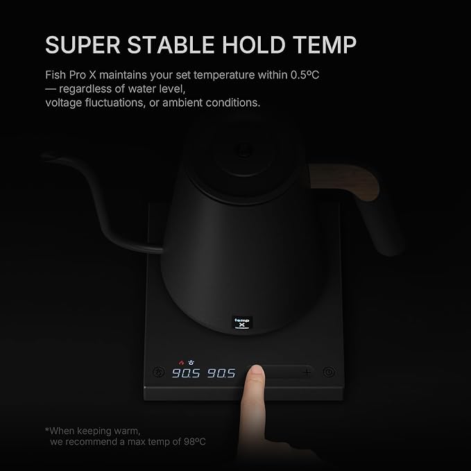 TIMEMORE Fish Pro X 900ml Electric Gooseneck Kettle for Pour Over Coffee, 0.5°C Precision Temp Control, Dynamic Fast Heating, Grooveboard Touch Slider, High-Altitude Protection, Stainless Steel