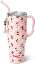 Swig Life 40oz Mega Mug, 40 oz Tumbler with Handle and Straw, Cup Holder Friendly, Dishwasher Safe, Extra Large Insulated Tumbler, Stainless Steel (Holly Jolly)