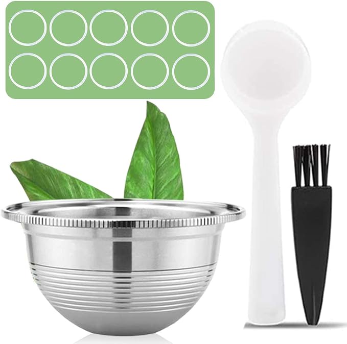 CAPMESSO Stainless Steel Reusable Coffee Capsule: Metal Refillable Coffee Pod Brewing Espresso - Compatible with Nespresso Vertuoline GCA1/ENV135/ENV150/BNV420 ((2.4OZ(Small Cup)+10 Silicone Rings)