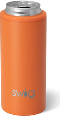Swig Life Skinny Can Cooler, 12oz Insulated Slim Can Holder, Stainless Steel Cooler, Covers for Tall Beer Bottles, Beach Accessories for Women (Orange)