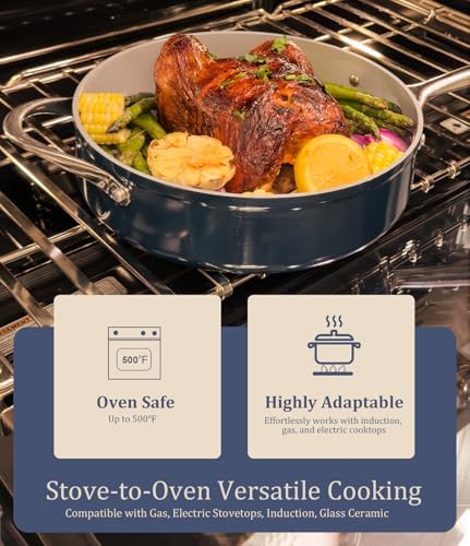 Healthy Ceramic Nonstick Cookware Set-11″ 4.5qt Non-Toxic Ceramic Sauté Pan w/ Lid & 10″ Nonstick Ceramic Frying Skillet, PTFE/PFOA/PFAS Free, Oven & Dishwasher Safe, All Cooktops Compatible, Even Hea