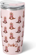 Swig Life 22oz Insulated Tumbler, Travel Coffee Tumbler with Lid, Cup Holder Friendly Travel Coffee Mug, Stainless Steel, 22 oz Tumblers, Reusable Insulated Mug with Lid (Cowgirl Coquette)