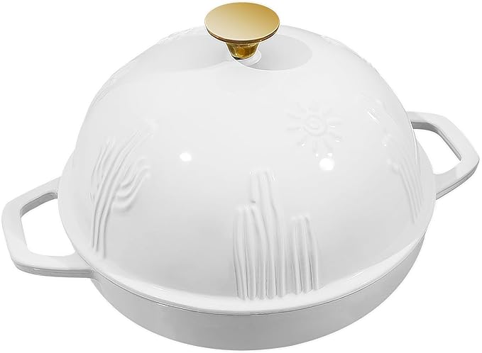 Flavehc Bread Oven Cast Iron Bread Dutch Oven with Cloche Lid for Bread Baking White Enameled Cast Iron Bread Oven with Dome Lid for Sourdough, 9.8 Inches