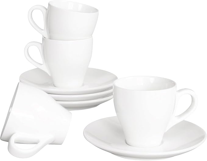Espresso cup 3 Oz, Coffee Mugs with Handle and saucers 8 pcs, Porcelain Coffee Cups with saucer, Mugs, for Cappuccino, Tea, Espresso, Dishwasher & Microwave Safe, Reusable