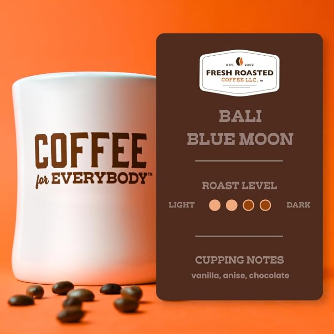 Fresh Roasted Coffee, Organic Bali Blue Moon Whole Bean Coffee, Medium Roast, USDA Organic, Kosher, 2 lb (32 oz)