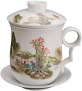 GOLDY&WENDY Chinese Porcelain Tea Cup with Infuser Lid and Saucer Sets Convenient System Ceramics Coffee Mug for Home Office