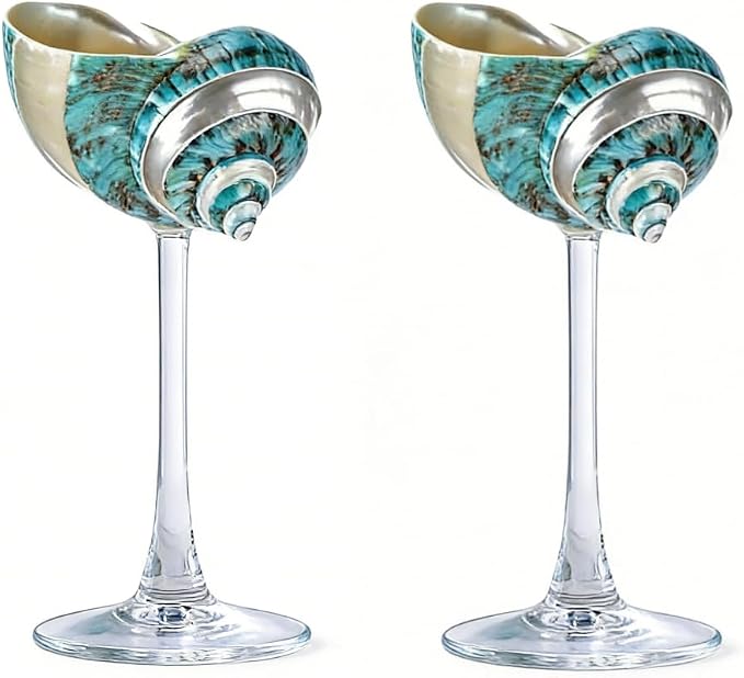 2Pcs Seashell Wine Glasses Wedding Wine Glasses Conch Goblet Martini Cocktail Glass Cup for Birthday Wedding Beach Bridesmaids Anniversary Party (D)
